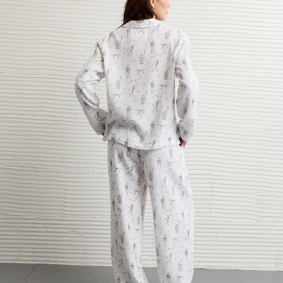 AE Aerie Halloween Skeleton Cotton Gauze Pajama Set Size MED - Picture 2 of 9